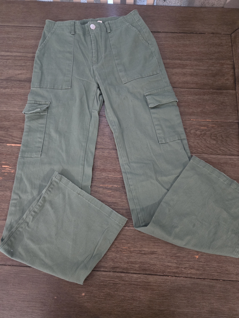 Rachel Paige Women Green Utility Cargo Pants Straight Leg High Waist Size S Y2K